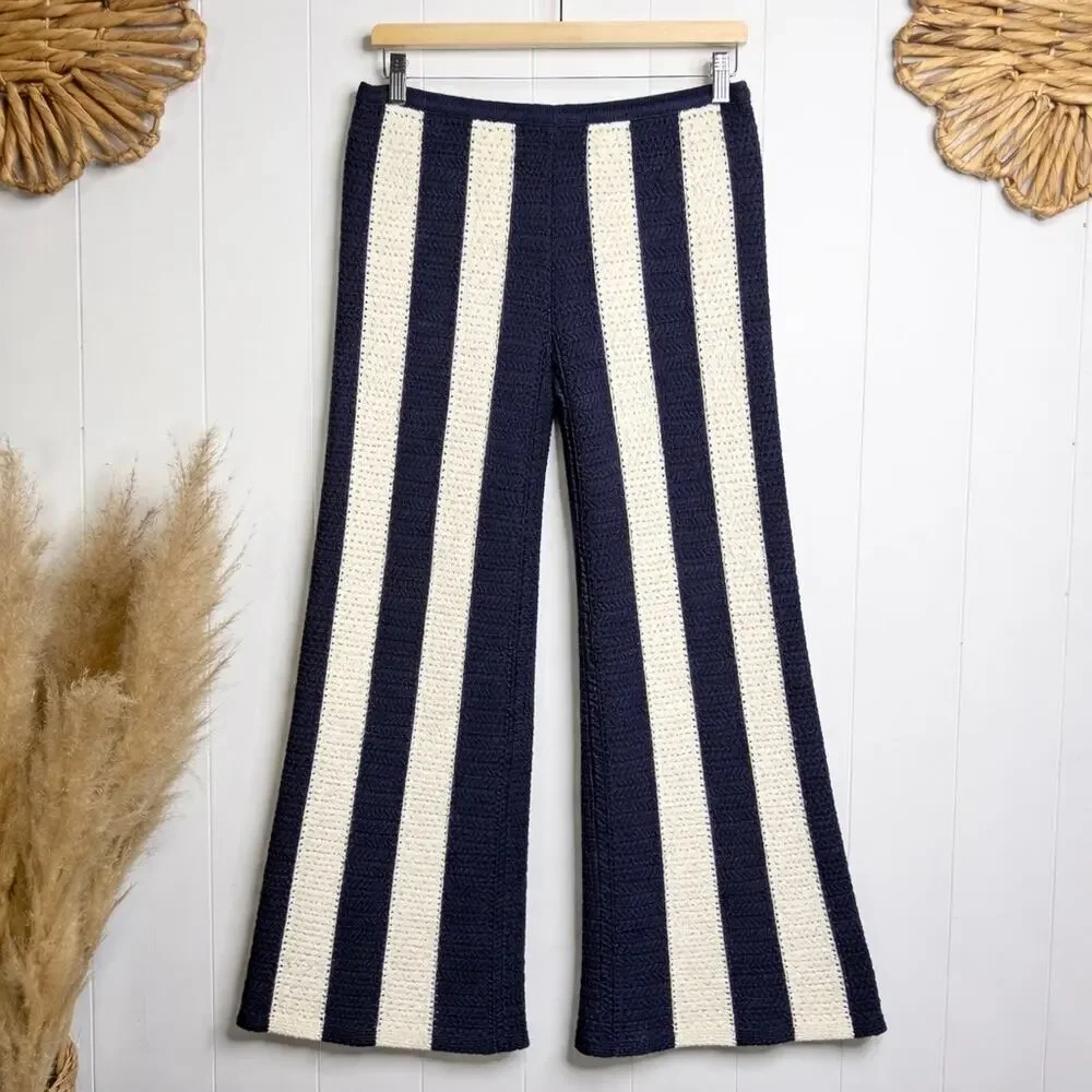 Free People crochet set co-ord matching set pants knit cozy boho striped Medium